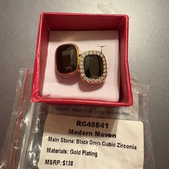 Statement Ring! Modern Maven Black Onyx Gold Plated Ring - Picture 1 of 5